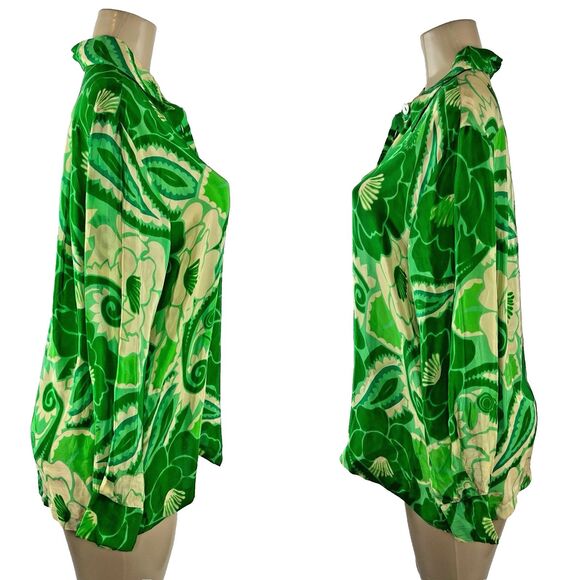 Farm Rio Tropical Groove Shirt Size M Green Floral Print Long Sleeve Button Down - Picture 9 of 15